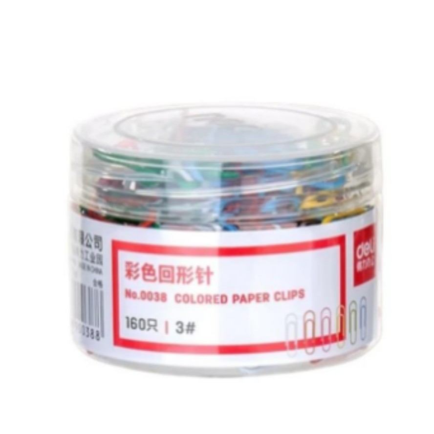 得力 彩色回形针 0038 3# 29mm 160枚/筒 1/48/288 混色规格：0038 160枚/筒 彩色